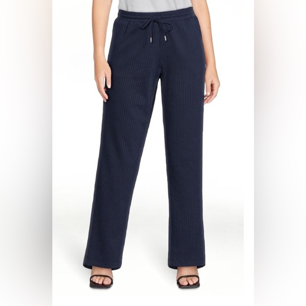3/$30 Time & Tru Navy Pinstripe Knit Pull On Trouser Pants Size S